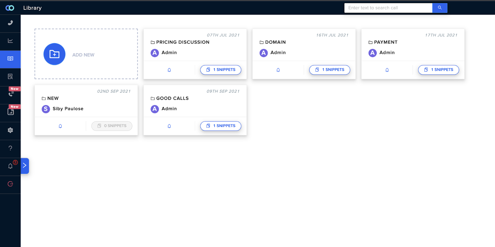 Sales Playbook Library in Callveriq software for sales coaching