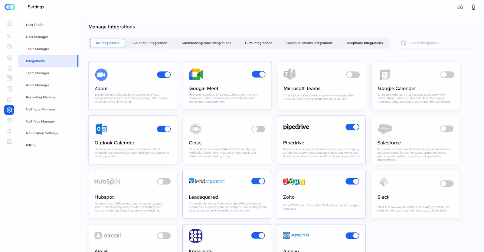 The native integrations of Callveriq’s virtual agents