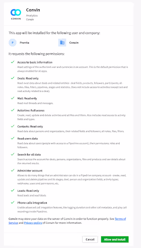 Allow and Install To Confirm Your Integration