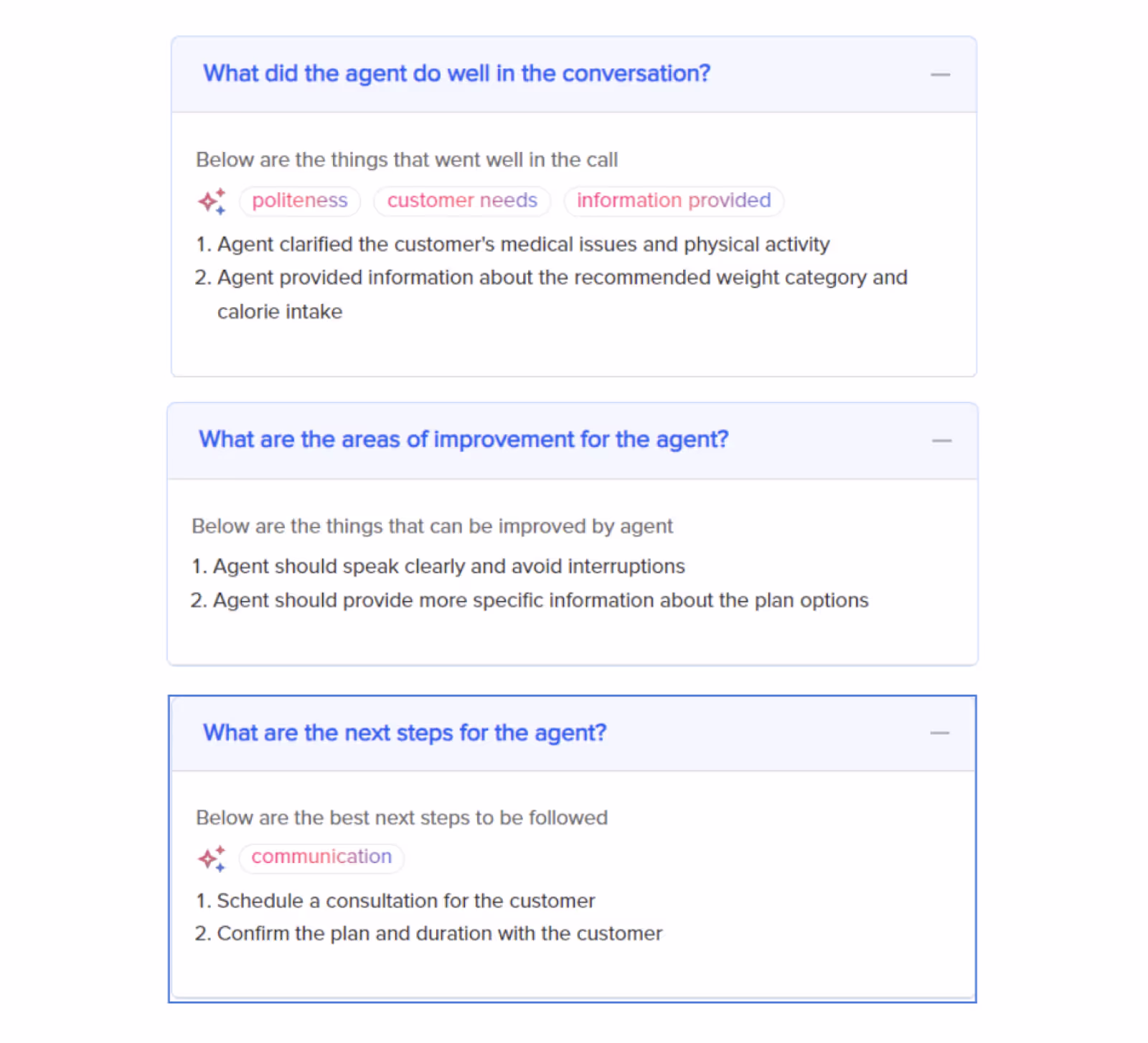 Detailed AI feedback can be generated on each call.