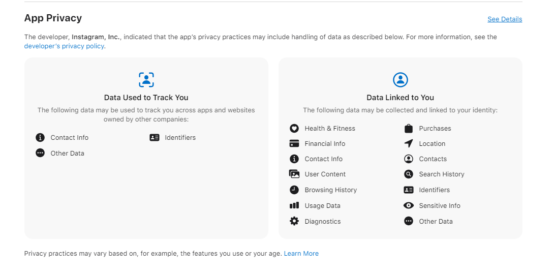 Apple upholds its core value of transparency by highlighting all kinds of data extracted by any app on the App Store