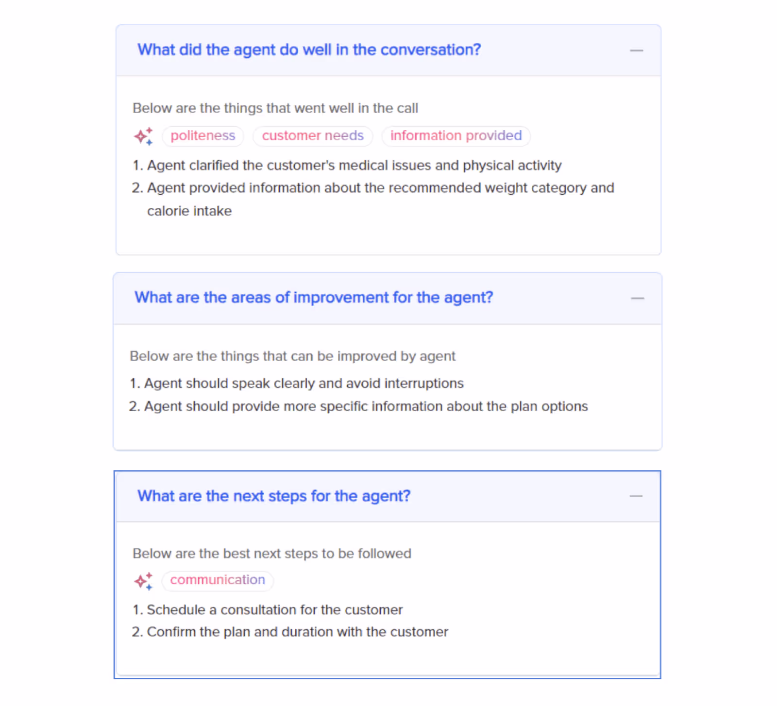 Detailed AI feedback can be generated on each call