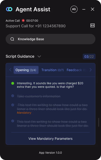 Script guidance for agents in real time