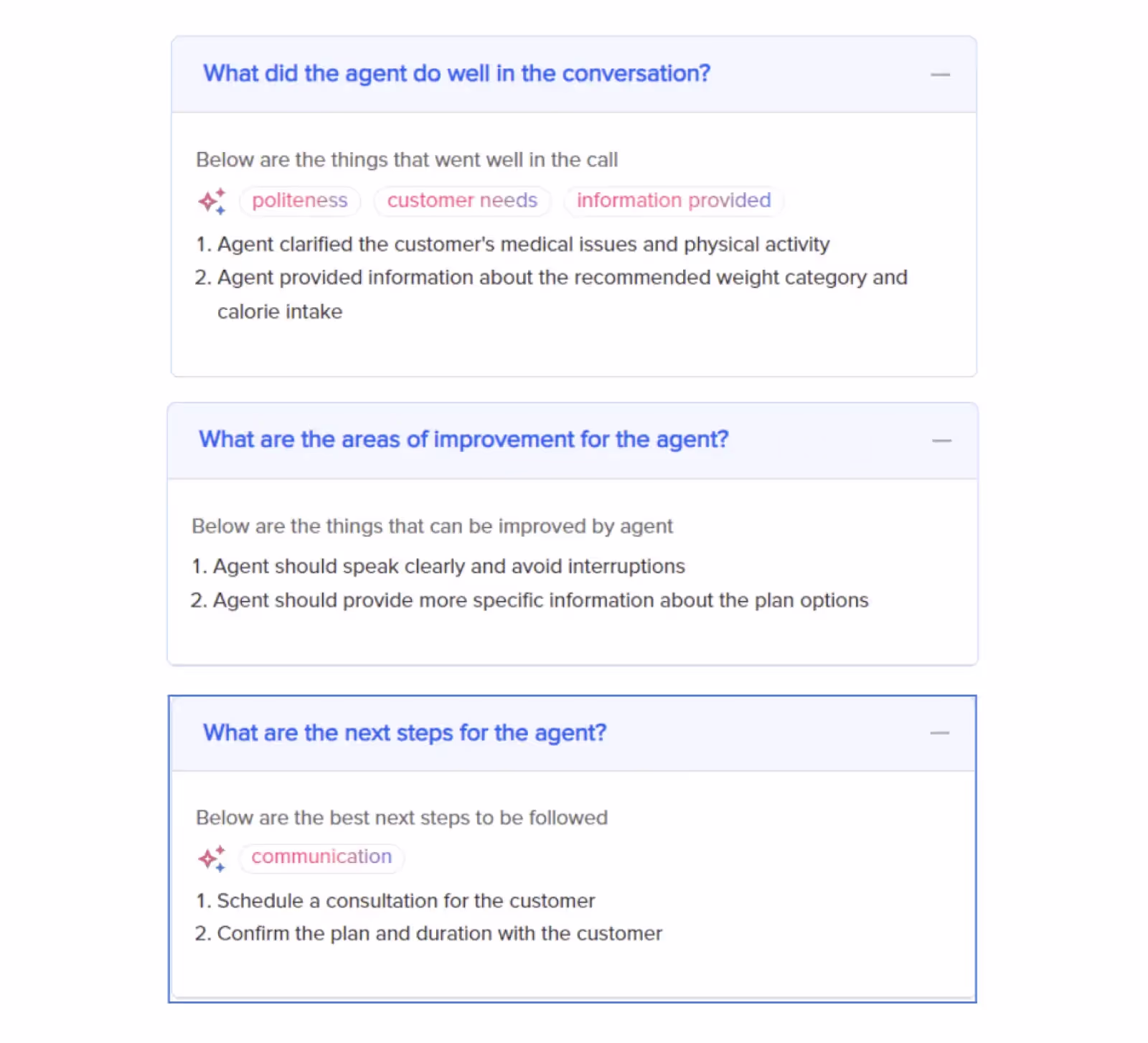 Detailed AI feedback can be generated on each call