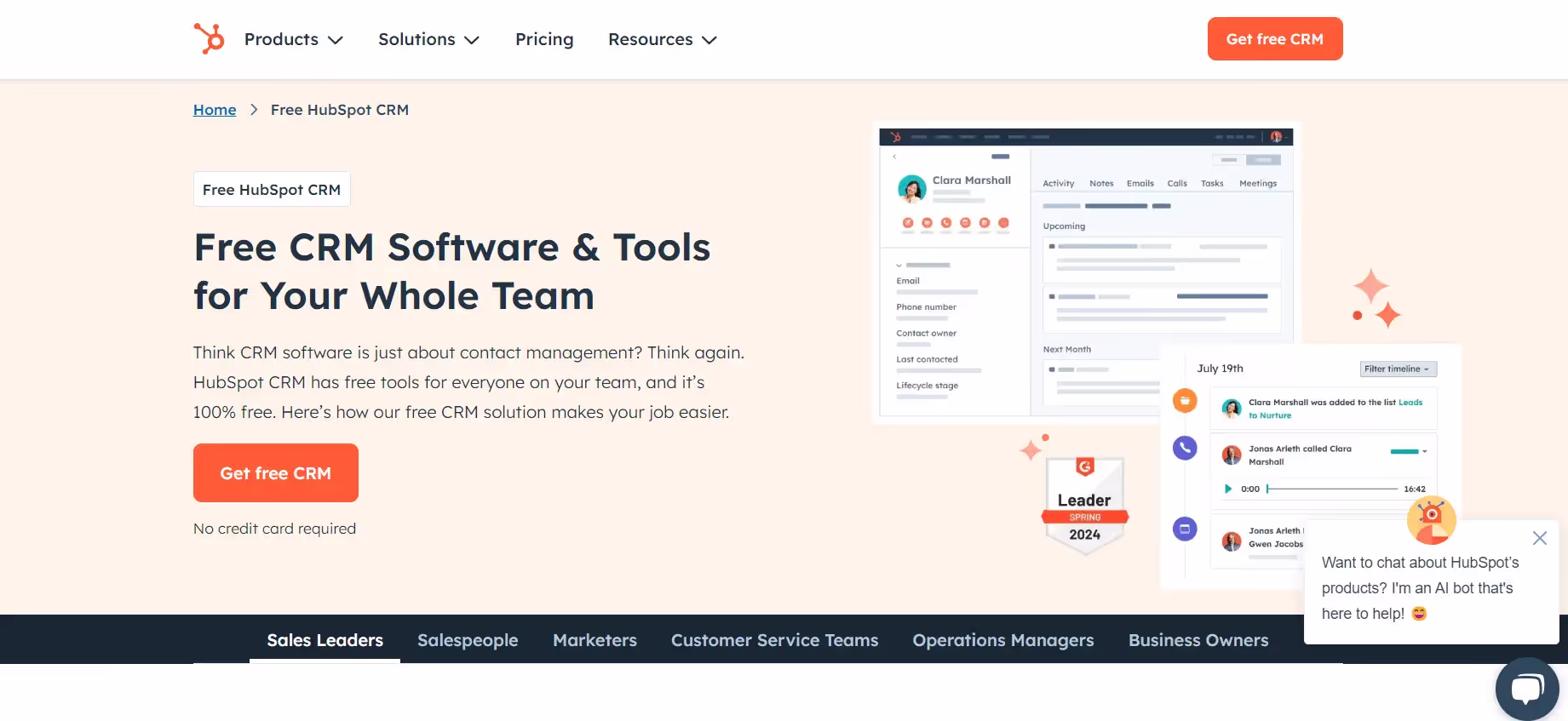 HubSpot CRM Product Page