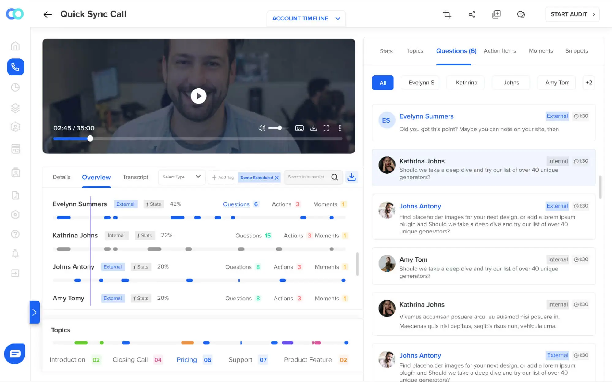 Captures call notes and accesses transcriptions