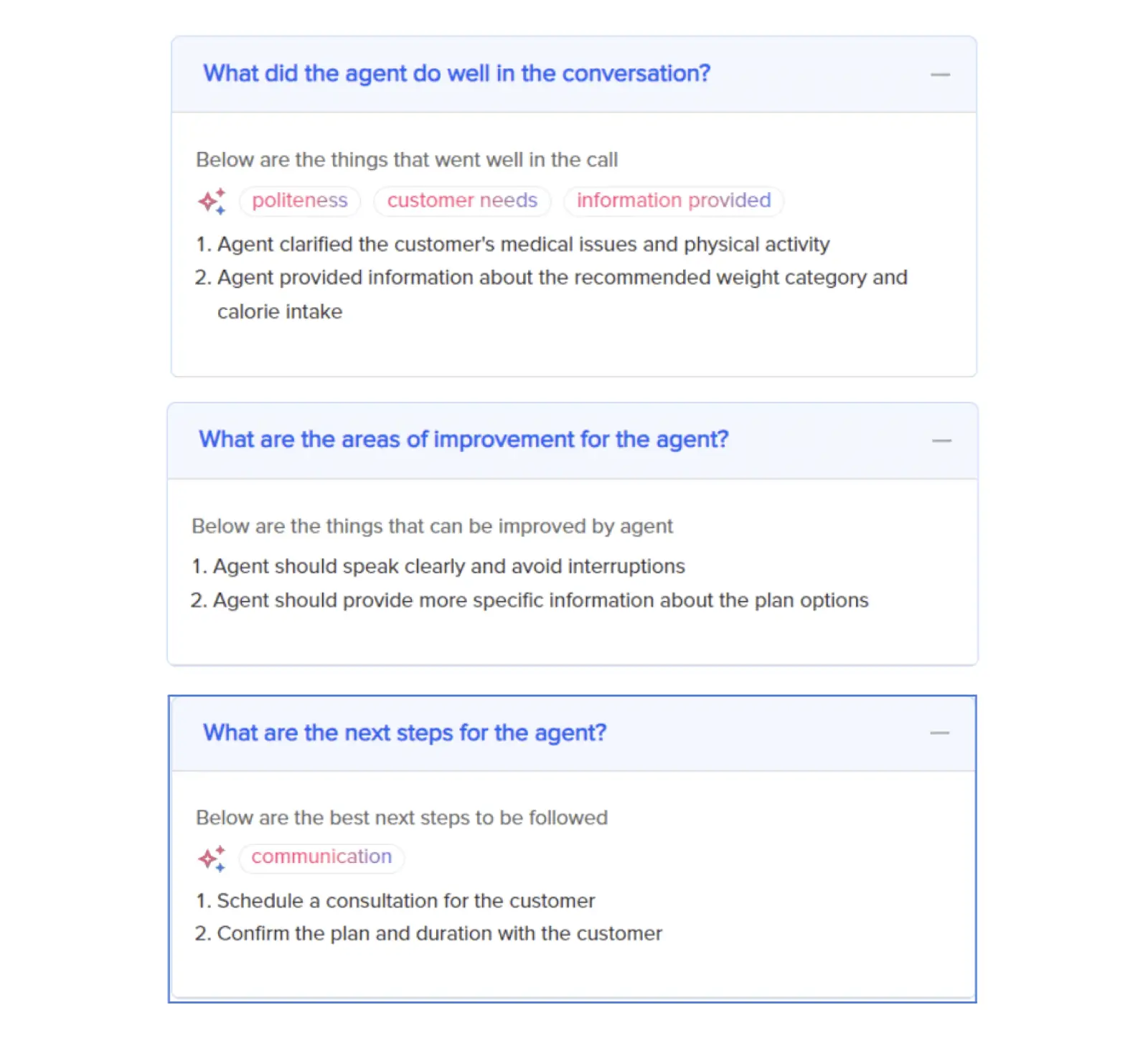 Callveriq’s LLM model provide detailed call feedbacks