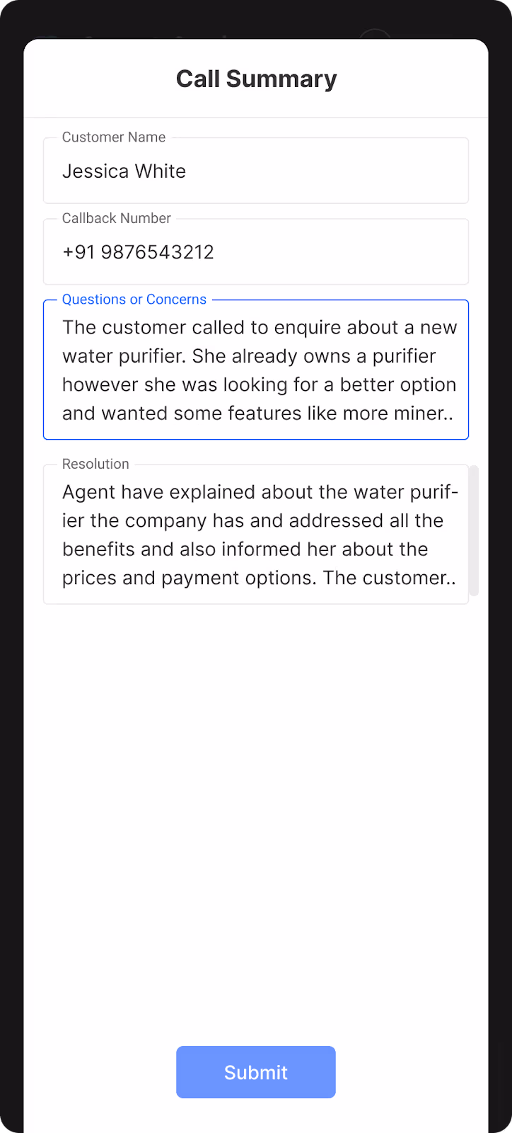 Real time Agent Assistance—Call summary using AI summarization tool