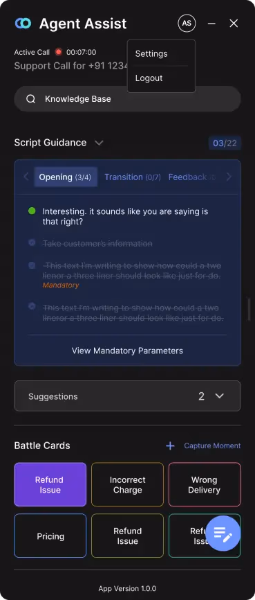 AI coaching For Real-time Agent Assist