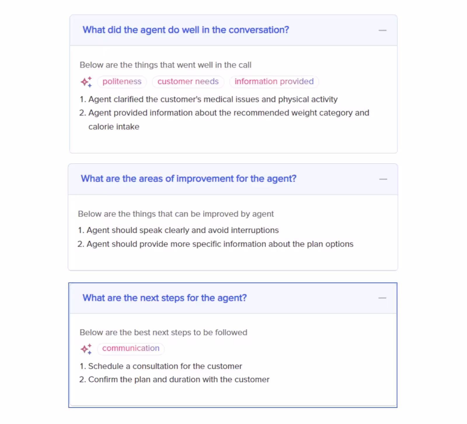 Detailed AI feedback can be generated on each call