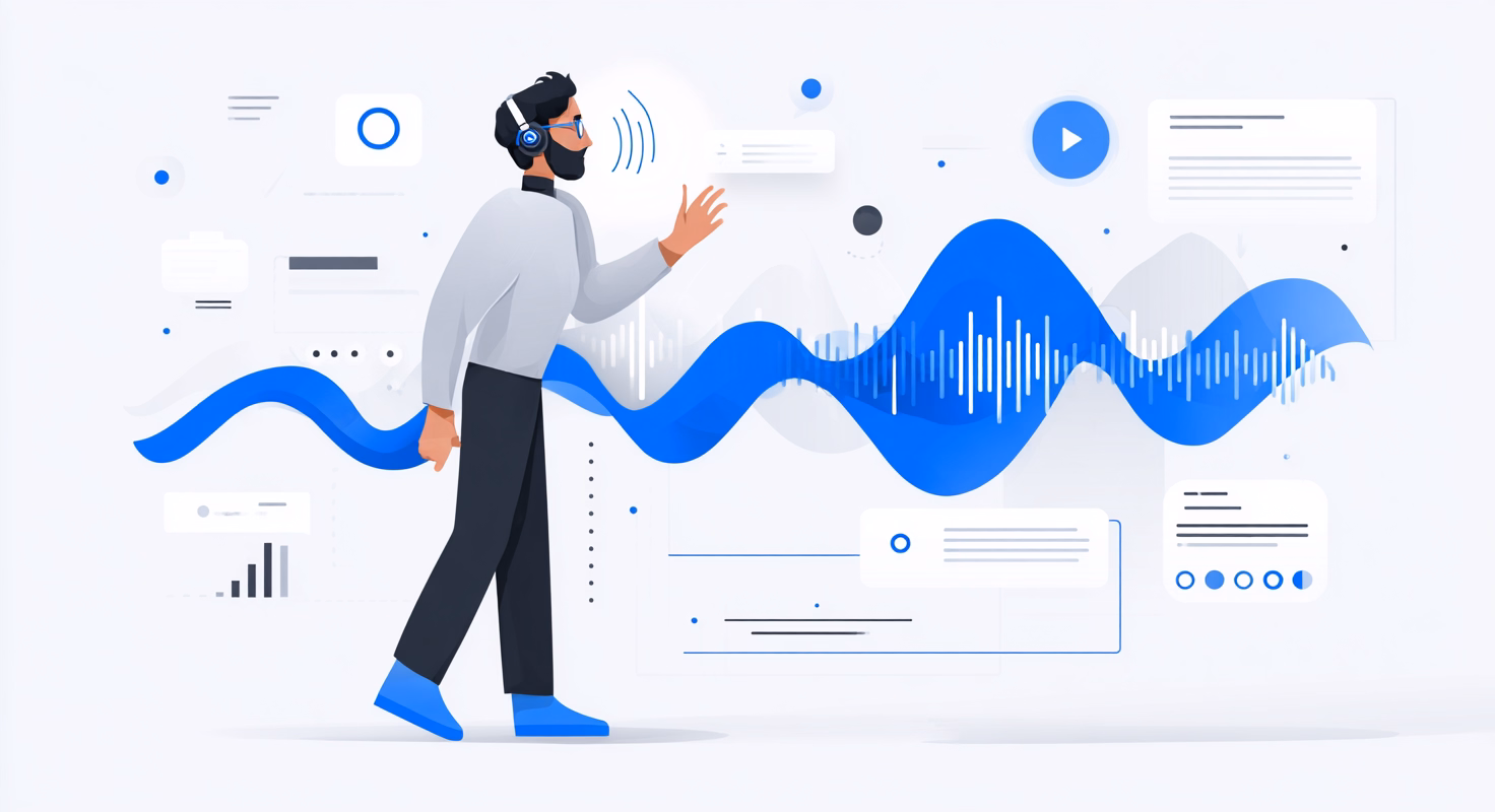 Professional using AI voice assistant for real-time website engagement