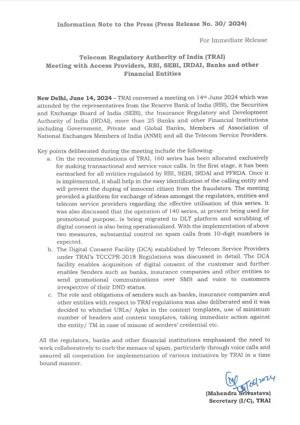 TRAI Circular on Regulating Voice Calls, Establishing Dedicated Numbers for Service and Sales, and Ensuring Compliance for Virtual Agents