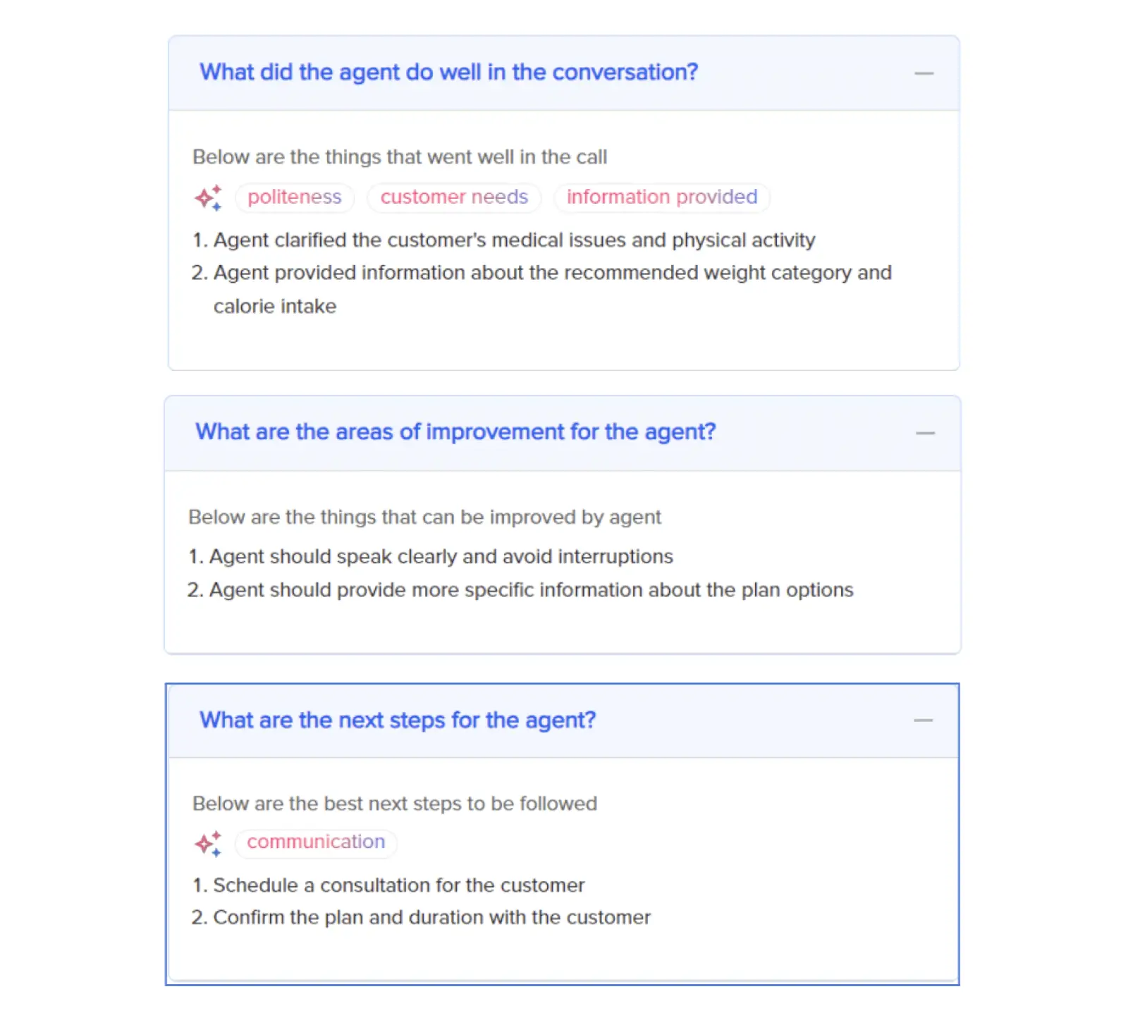 Detailed call feedback is generated by AI