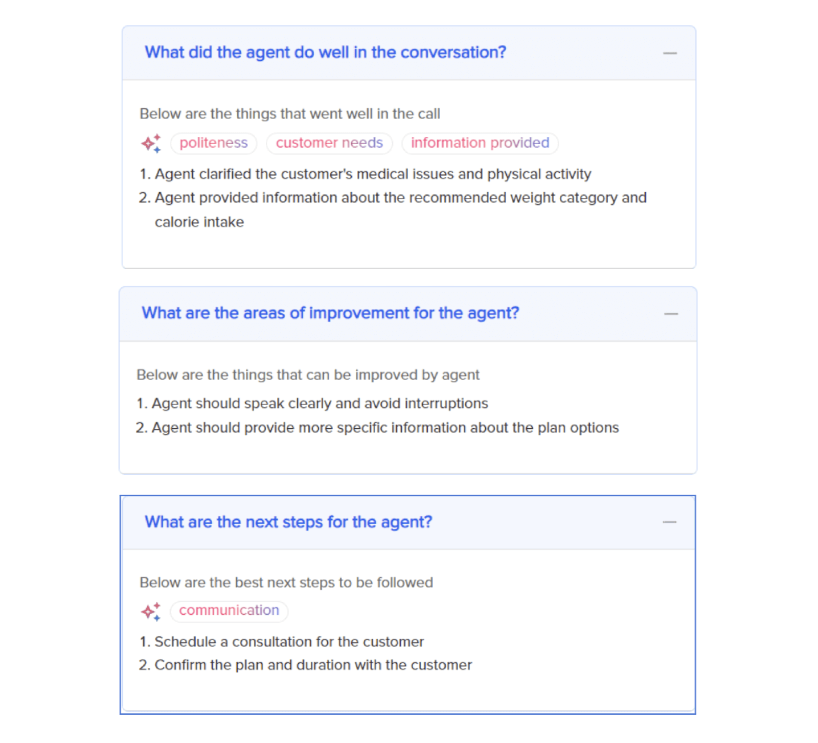 Detailed AI feedback can be generated on each call