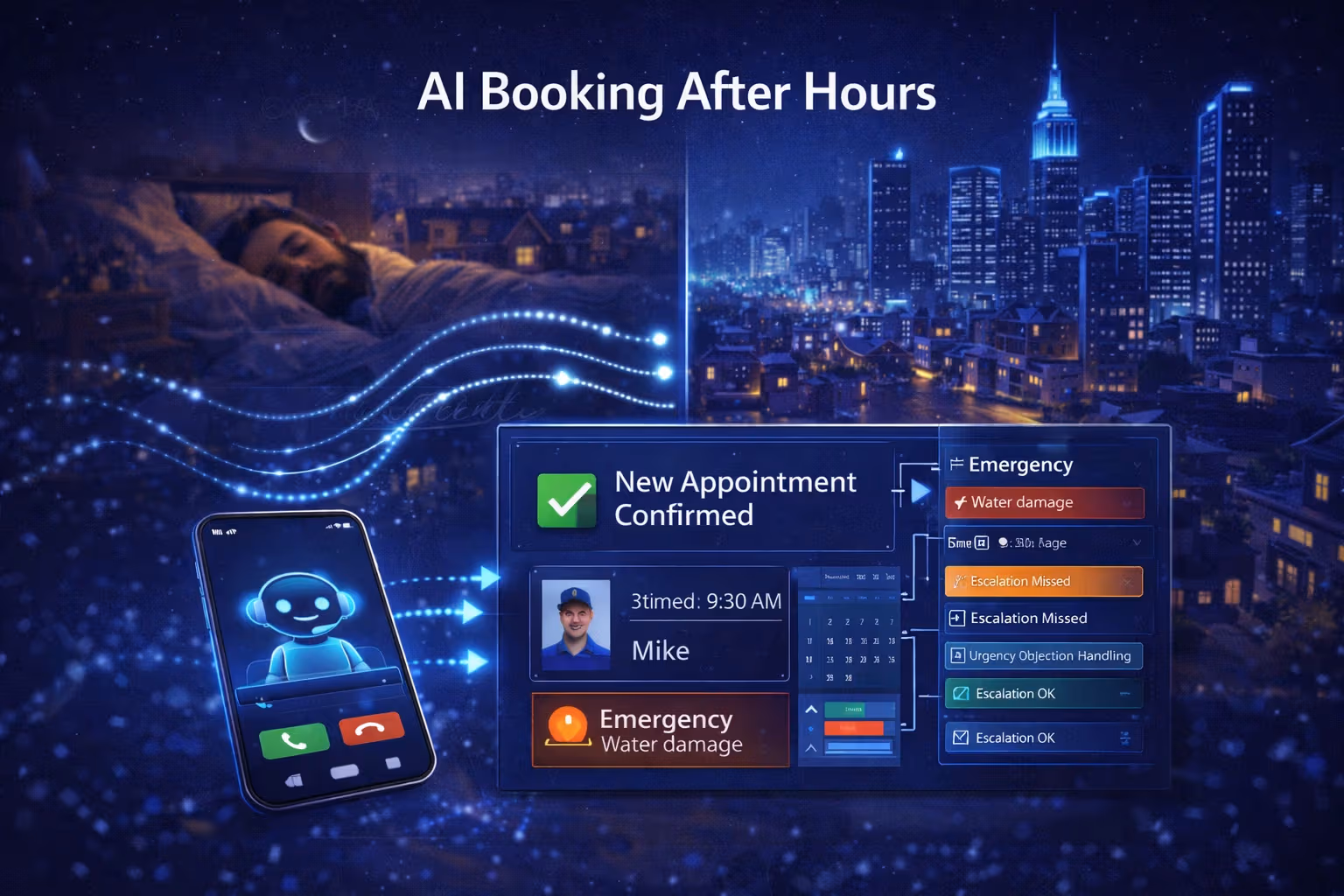 AI-powered after hours answering service booking jobs overnight while you sleep
