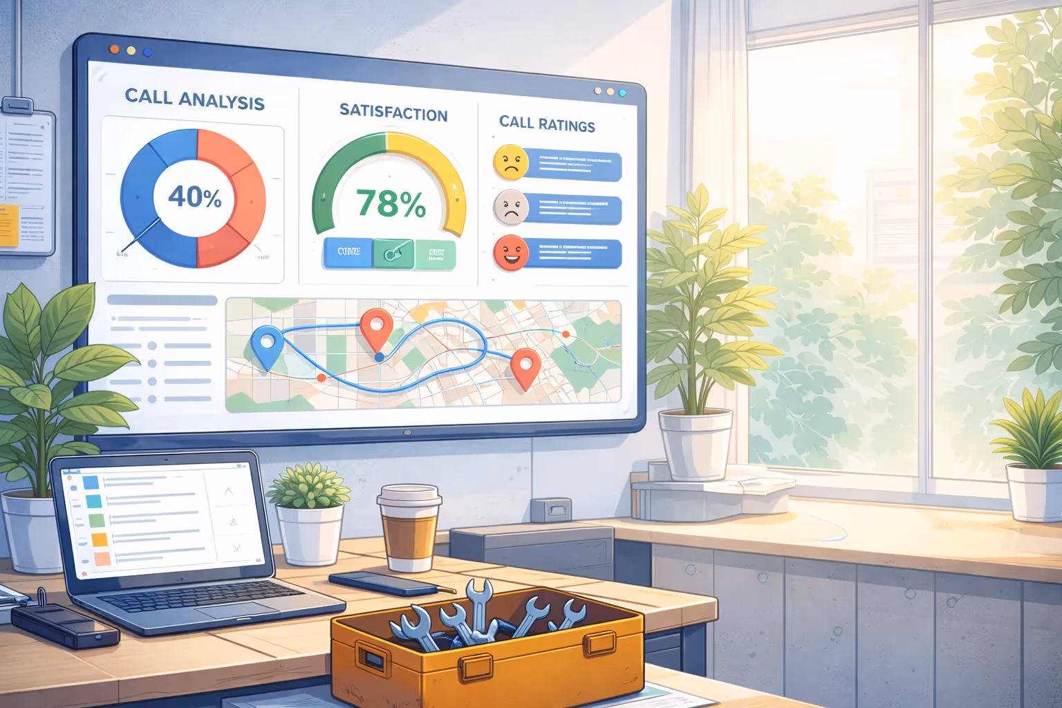 Dashboard displaying call data and metrics.