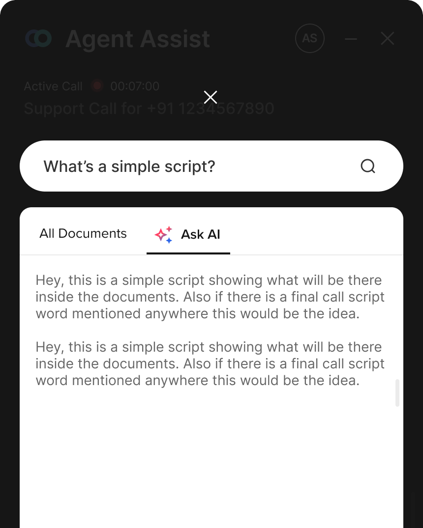 Ask AI feature in real-time Agent Assist